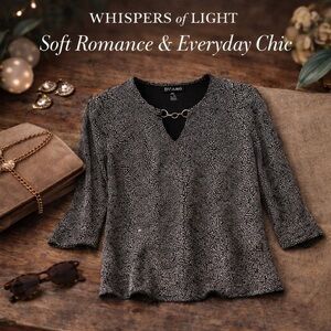 Size LP • BYdesign Metallic Silver Knit Top – Modern Shimmer Blouse